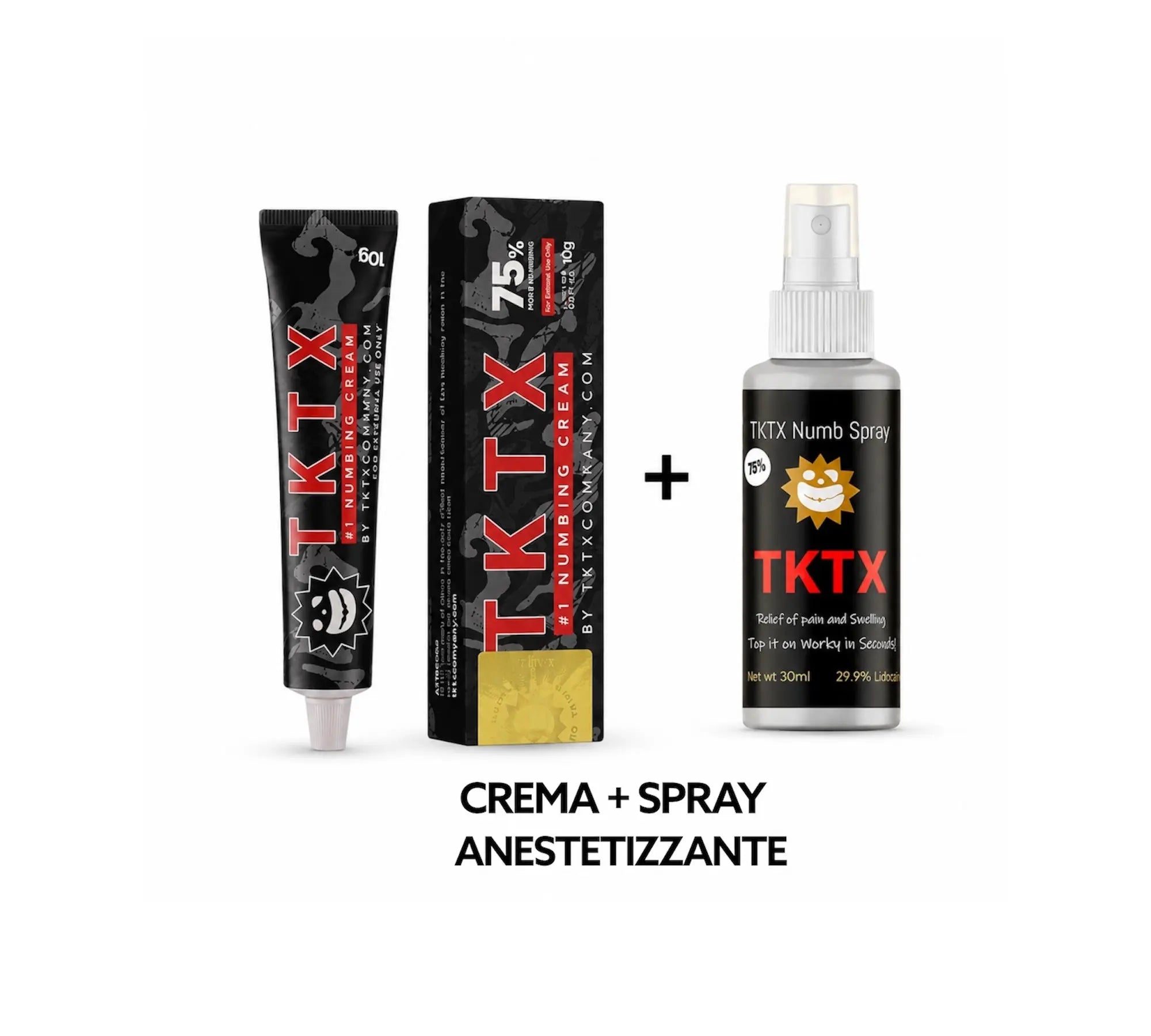 Crema anestetica 75 % + spray TKTX kit tatto 2 pz mondo tatuaggi