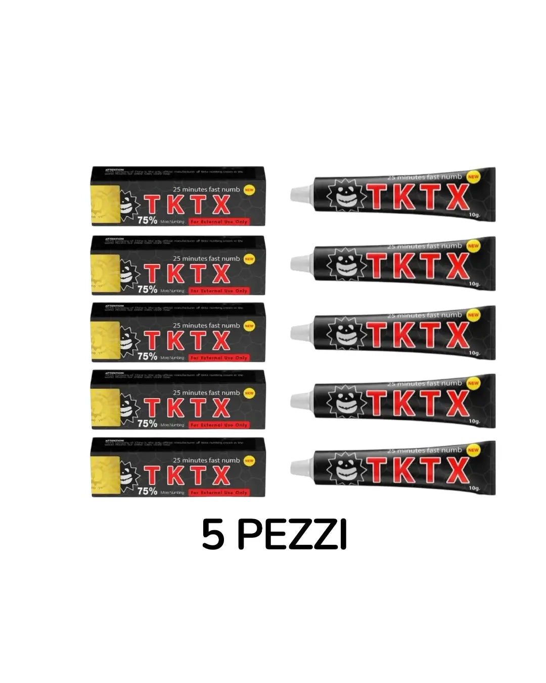 TKTX Crema Intorpellente Nero 75% Confezione da 5 pezzi mondo tatuaggi